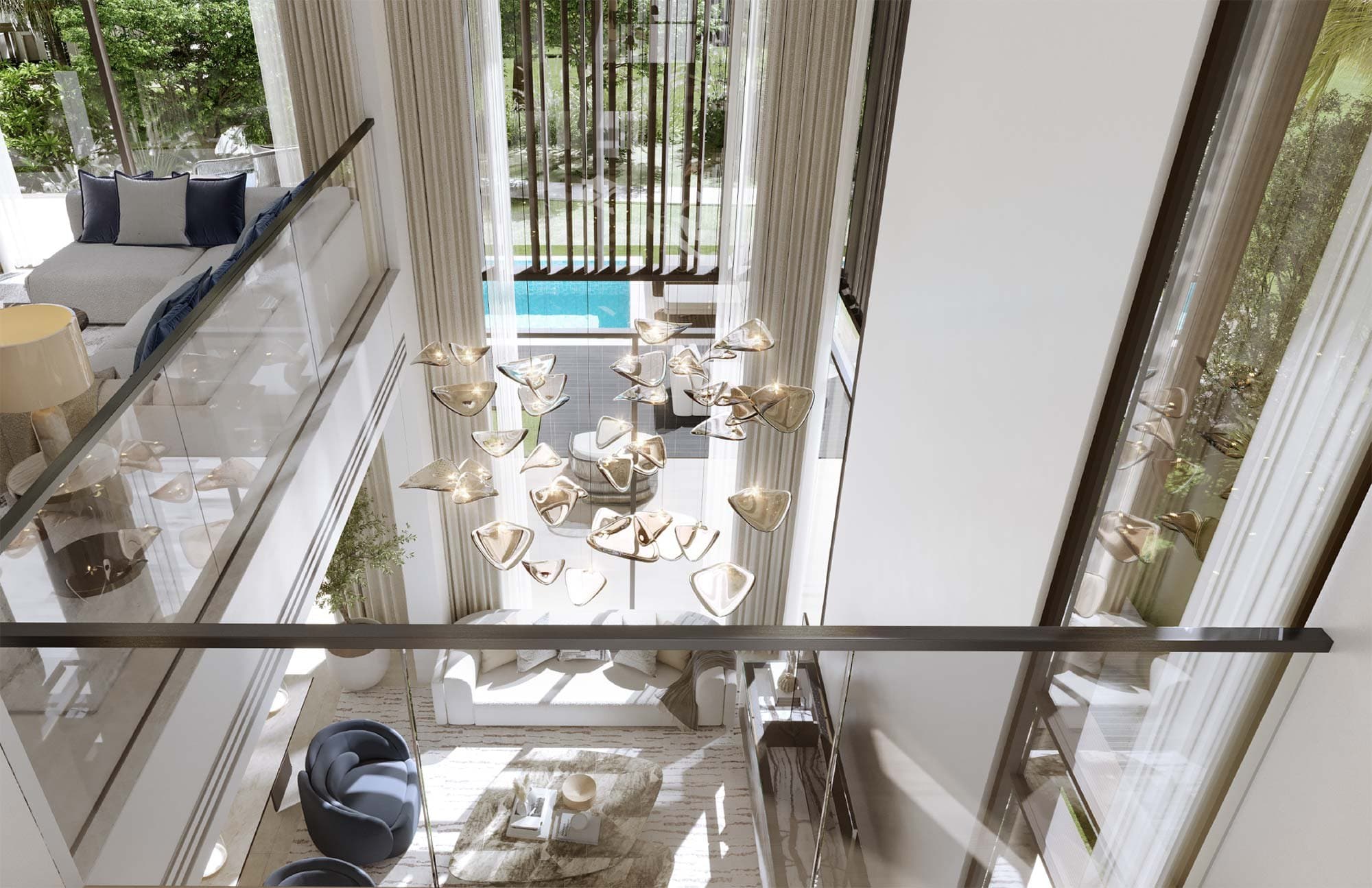 Inside a Nad Al Sheba Gardens villa — double-height atrium and living space